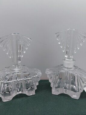 Vintage Art Clear Glass Trinket Pot & Perfume Bottle Vanity Decor